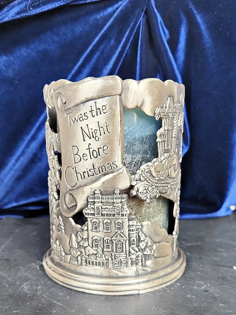 Godinger Pewter Night Before Christmas Christmas Candle Holder Circa 1990's